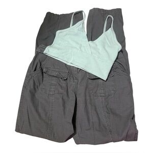 Brandy Melville Mint Blue Crop Top and Gray Cargo Pants Outfit Bundle